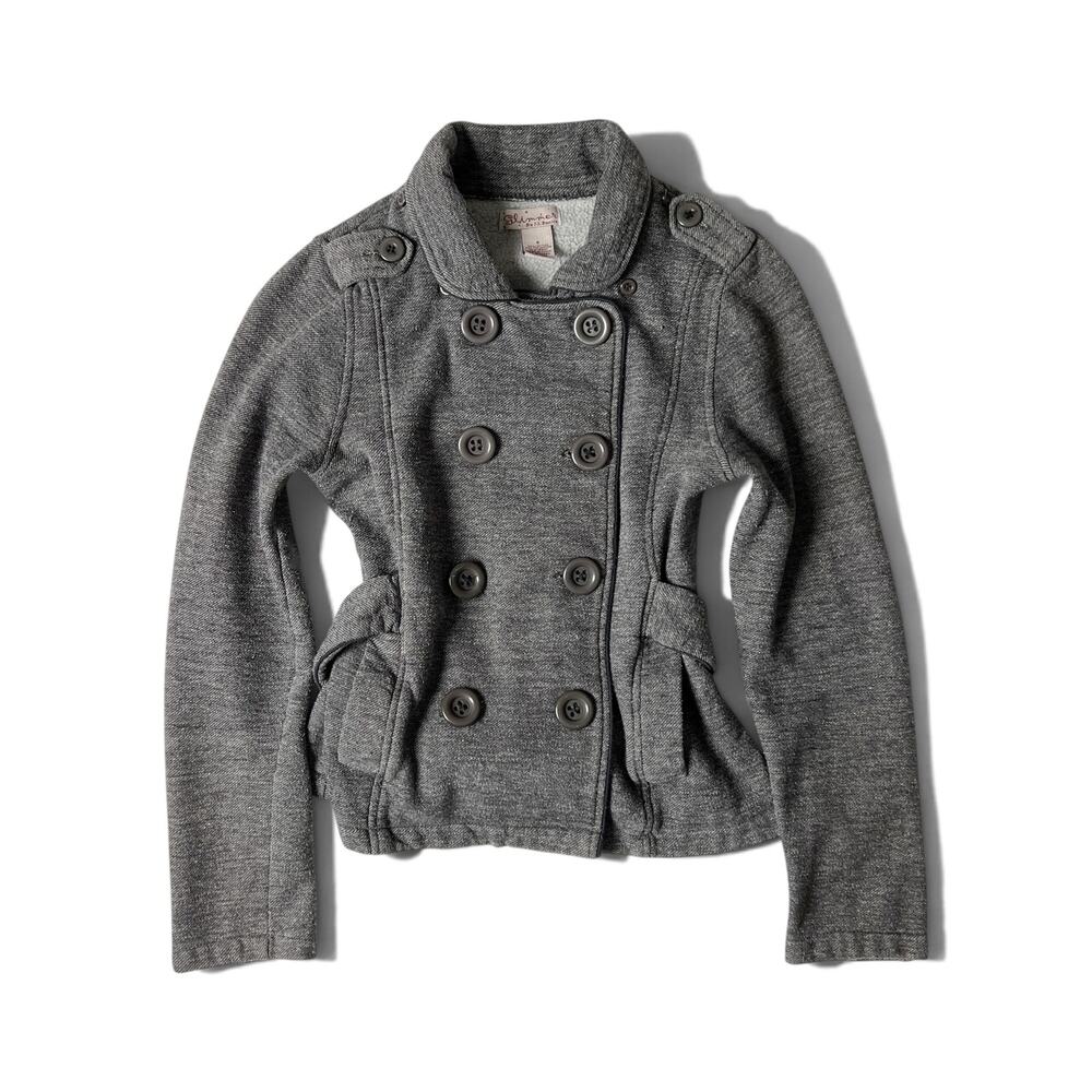 y2k gray chunky button minimalist fitted double breasted pea coat jacket
